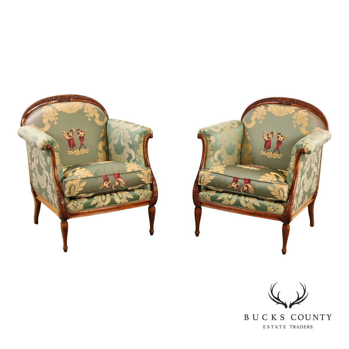 Colombo Mobili Louis XVI Style Pair Of Upholstered Bergeres Armchairs