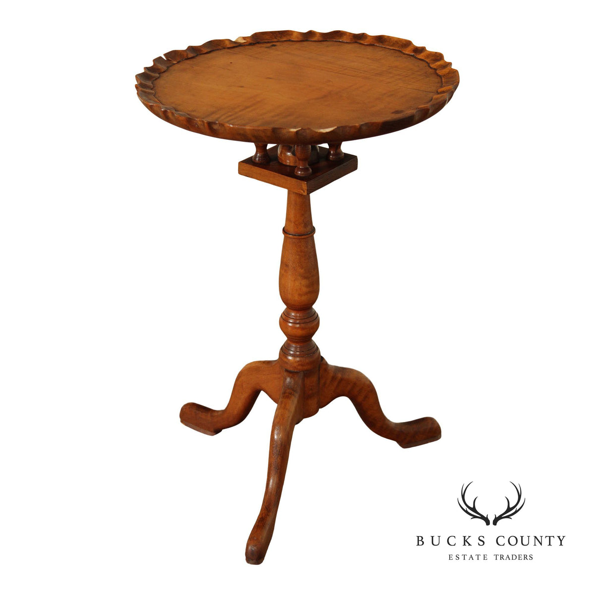 Queen Anne Style Tiger Maple Pie Crust Tilt Top Side Table