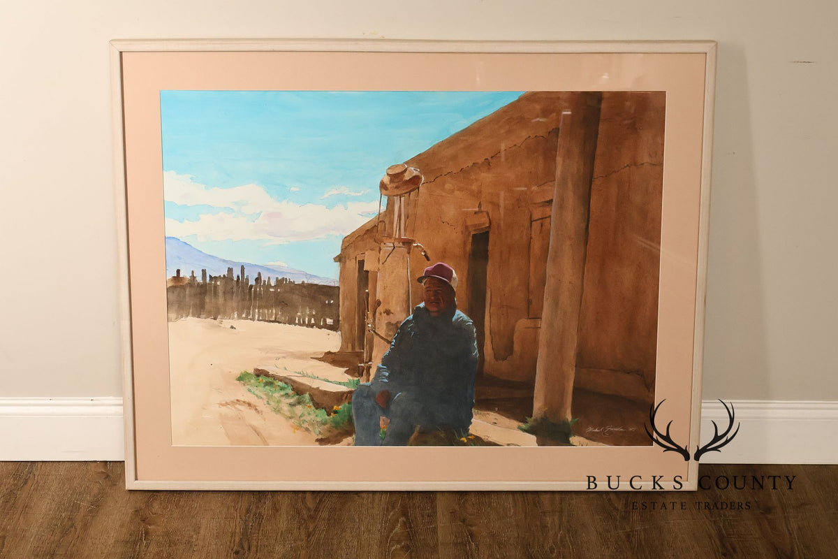 Mike Forde Southwestern Watercolor Painting, 'Albert's Magenta Hat'