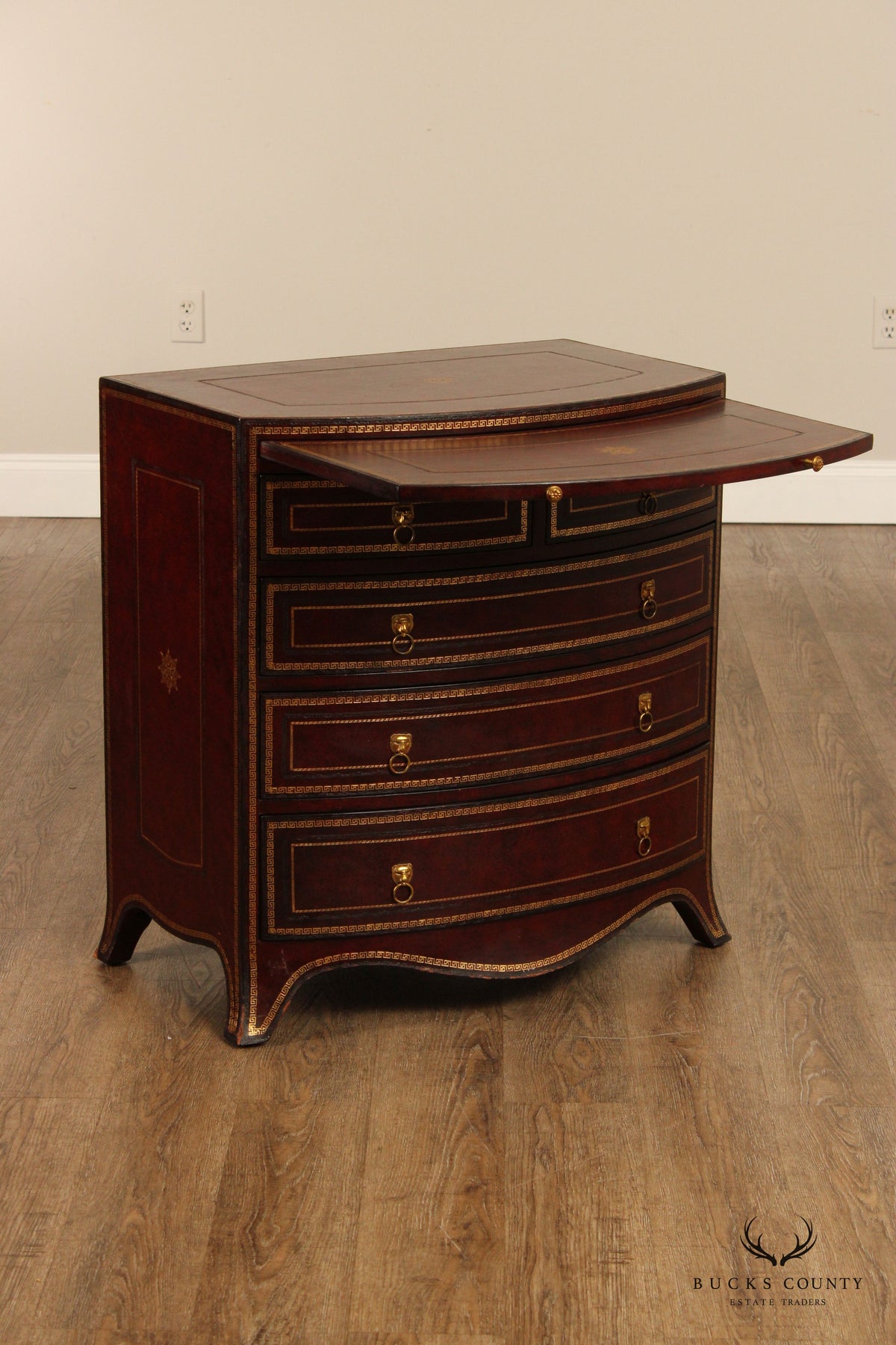 Maitland-Smith Leather Wrapped Bow Front Bachelor's Chest