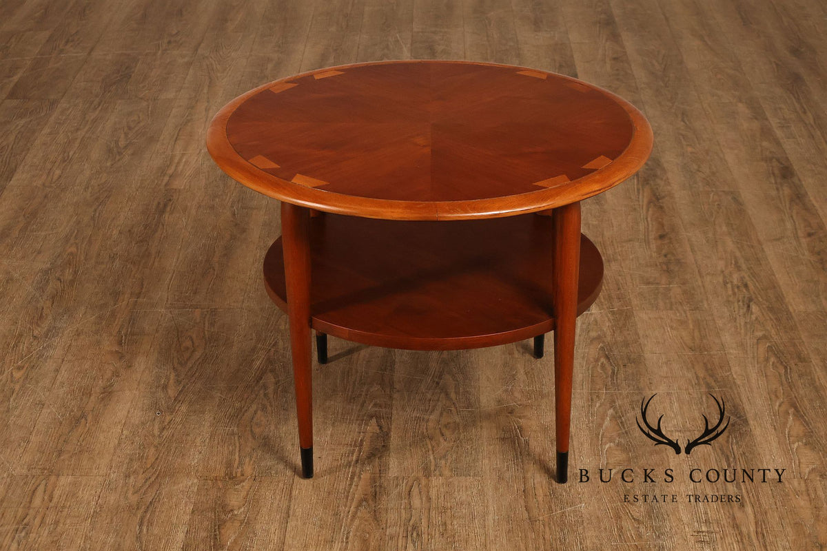 Lane Acclaim Mid Century Modern Walnut And Oak Round Two-Tier Side Table