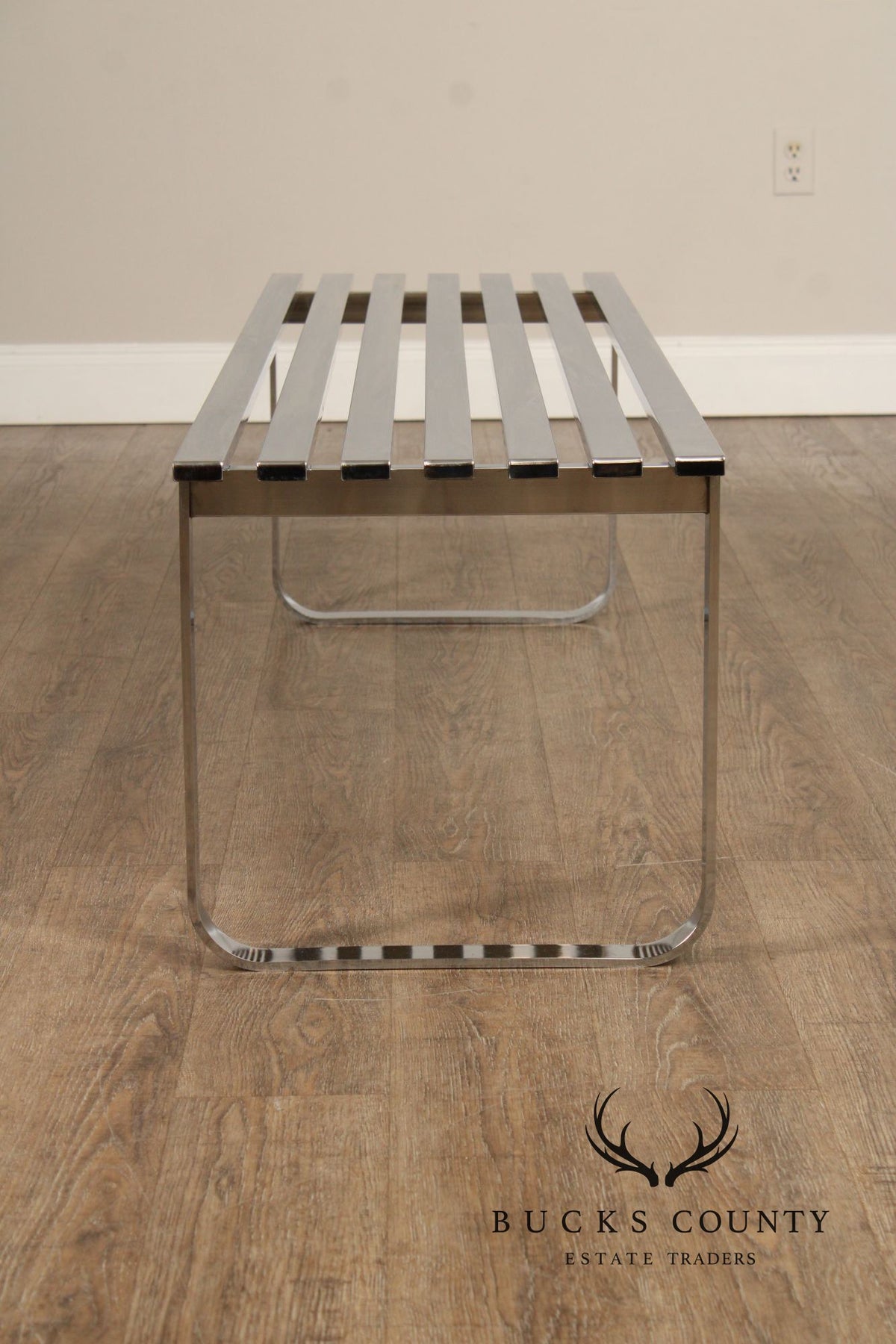 Design Institute of America Modern Slatted Chrome Bench