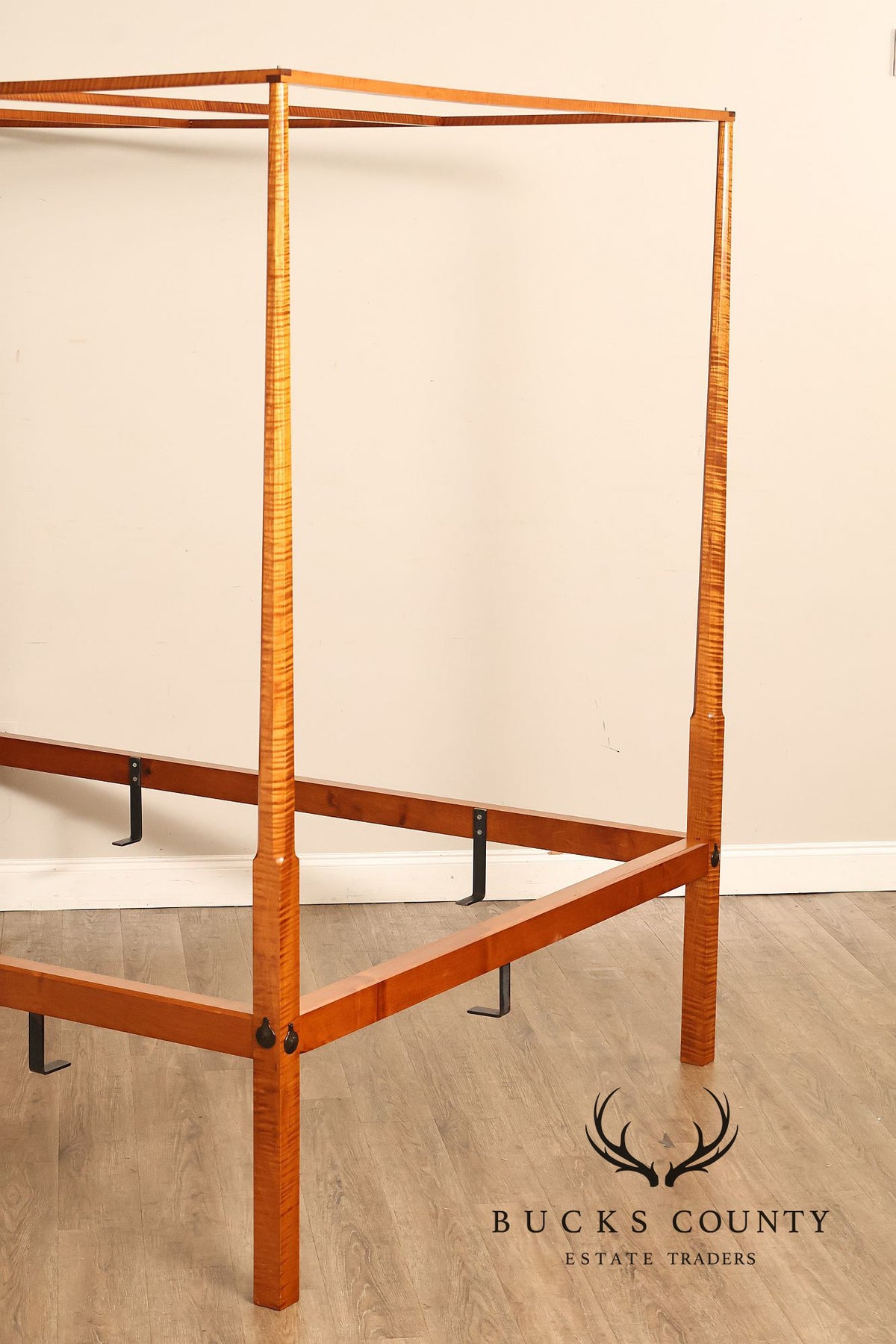 Bench Made Tiger Maple Queen Size Four Poster Canopy Bed
