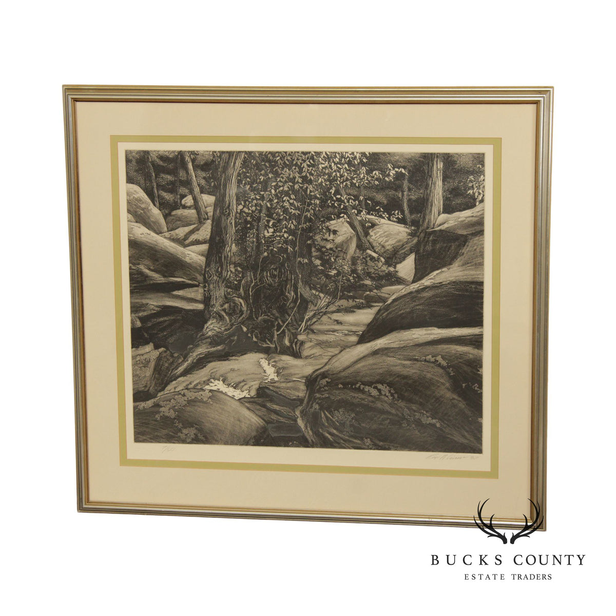 Vintage Roger Cairns 'Unami One' Landscape Etching, Custom Framed