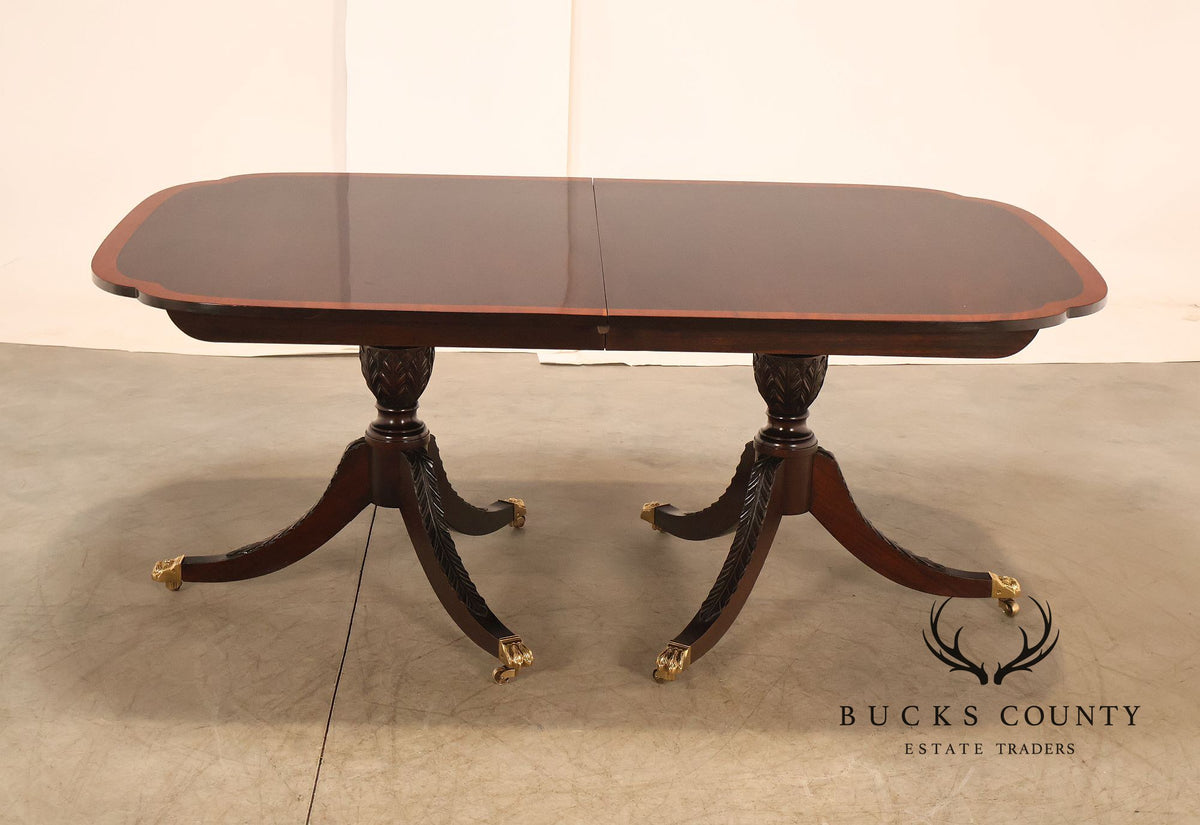 Stickley Mahogany Double Pedestal Dining Table with Inlay Banding