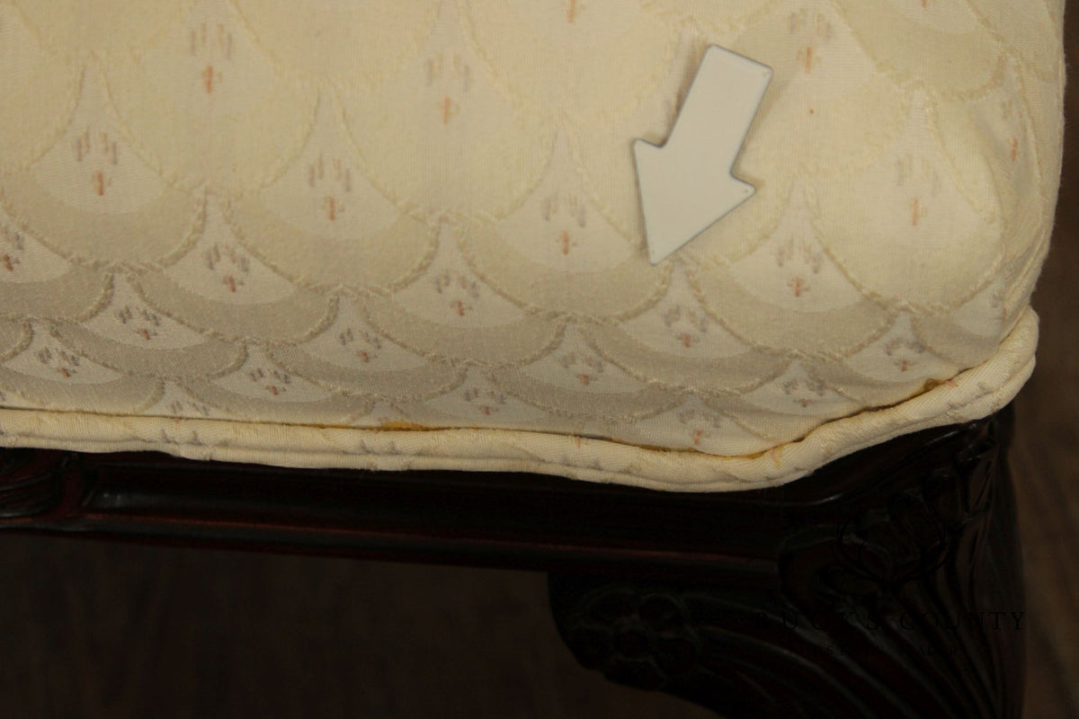 Thomasville Pair Of Chippendale Style Mahogany Upholstered Ottomans