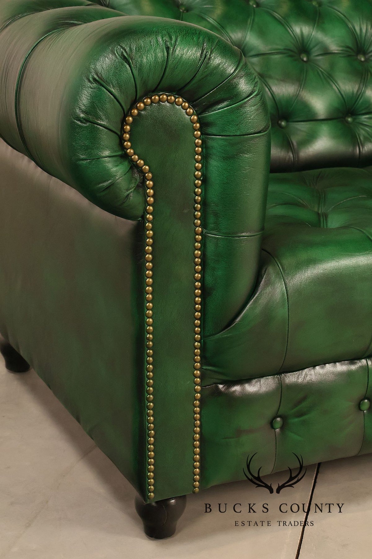 Chesterfield Style  Green Leather Sofa