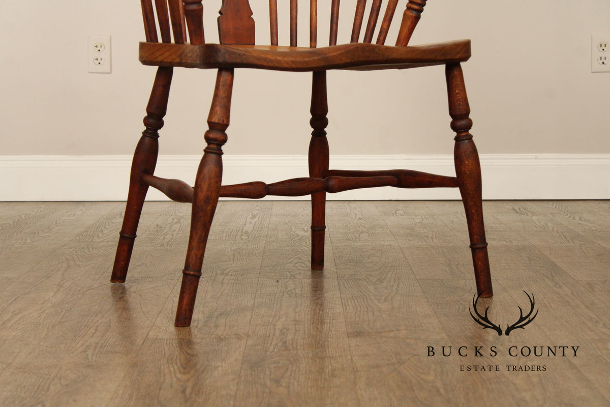 Antique Windsor Style High Back Armchair With Saddle Seat