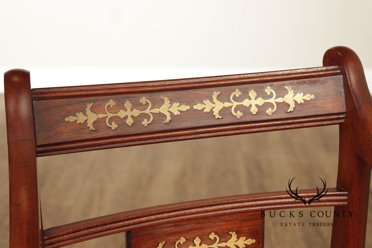 Antique English Regency Style Pair of Rosewood Brass Inlaid  Armchairs