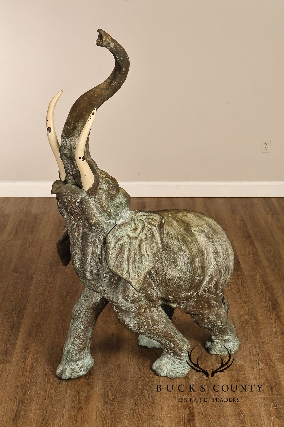 Monumental Cast Bronze Raised Trunk Elephant Garden Statue