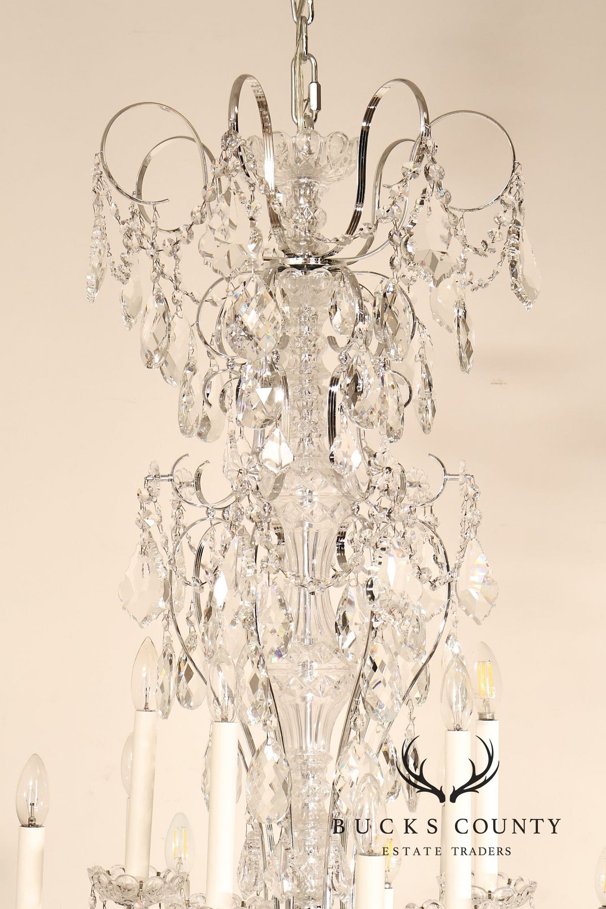 Schonbek Twenty-Light Crystal Two-Tier Polished Silver Chandelier