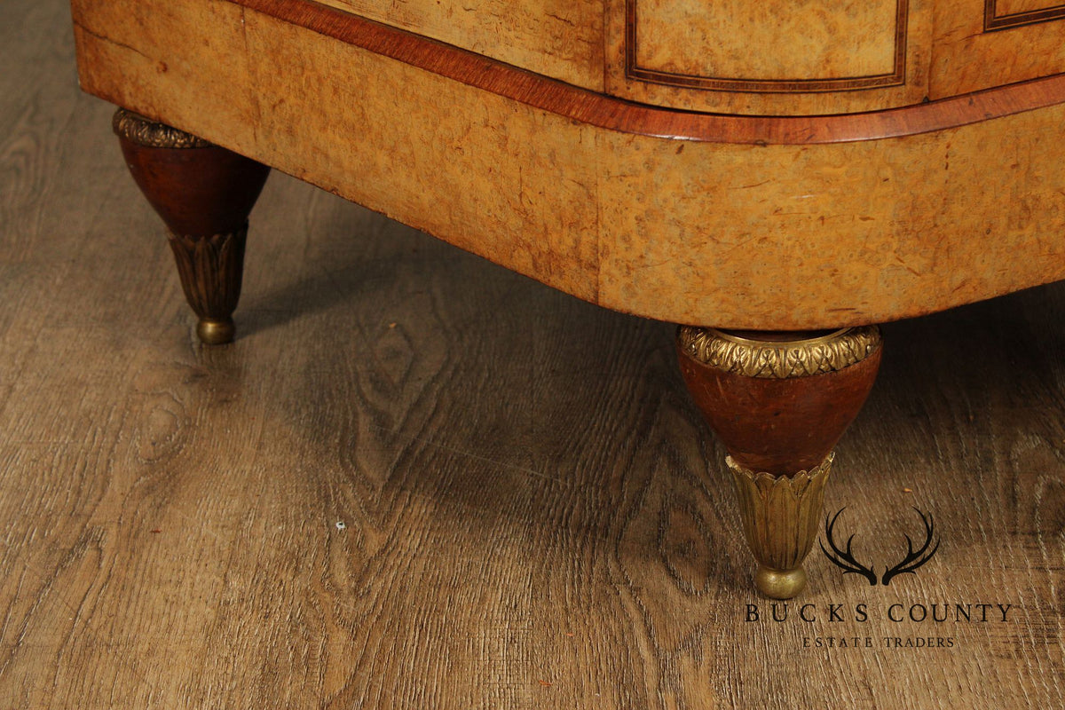 Antique French Louis XVI Style Burl Walnut Marble Top Buffet Hutch