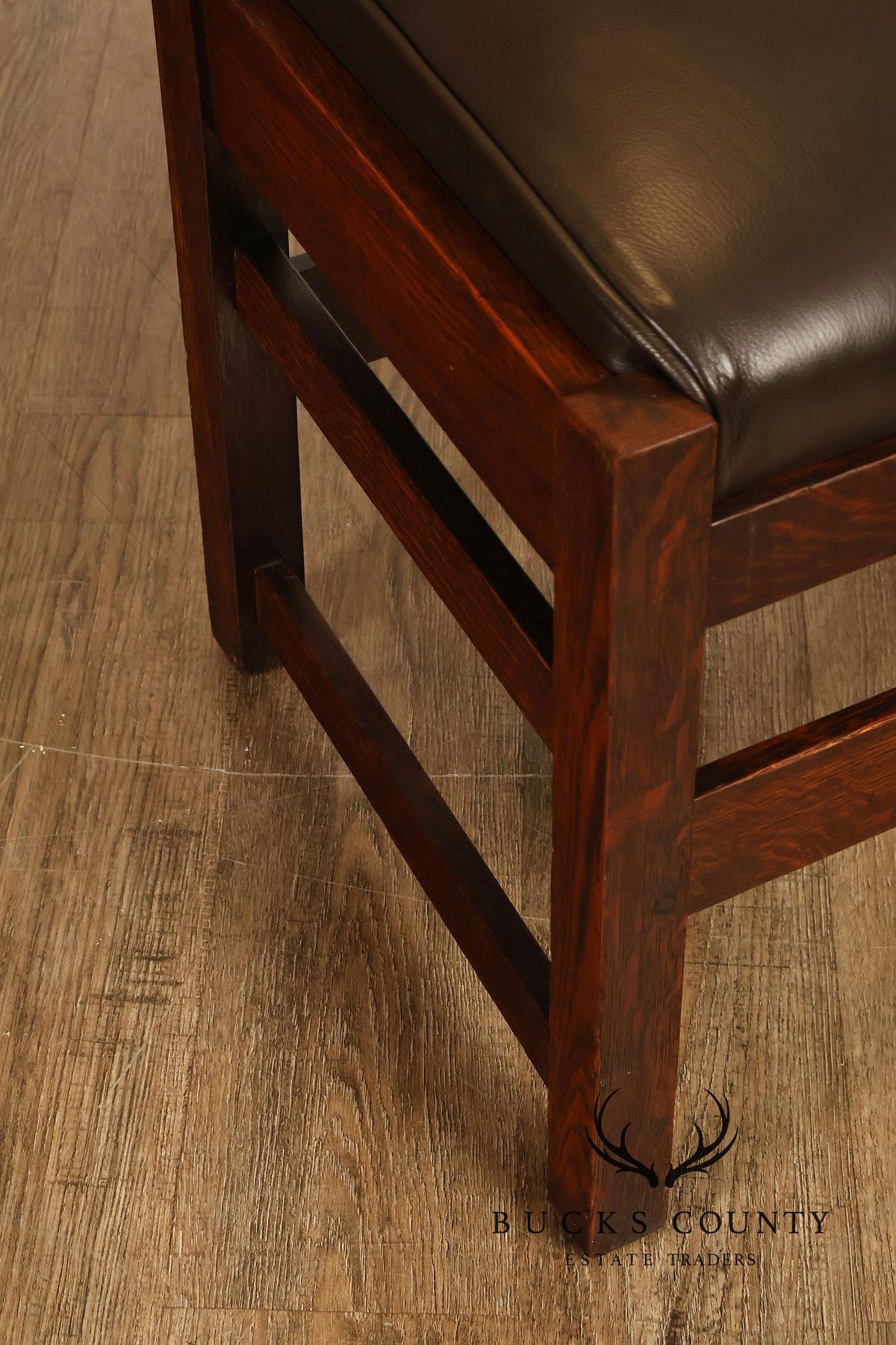 L&JG Stickley Antique Set Of Six U-Back Oak Dining Chairs Model #820