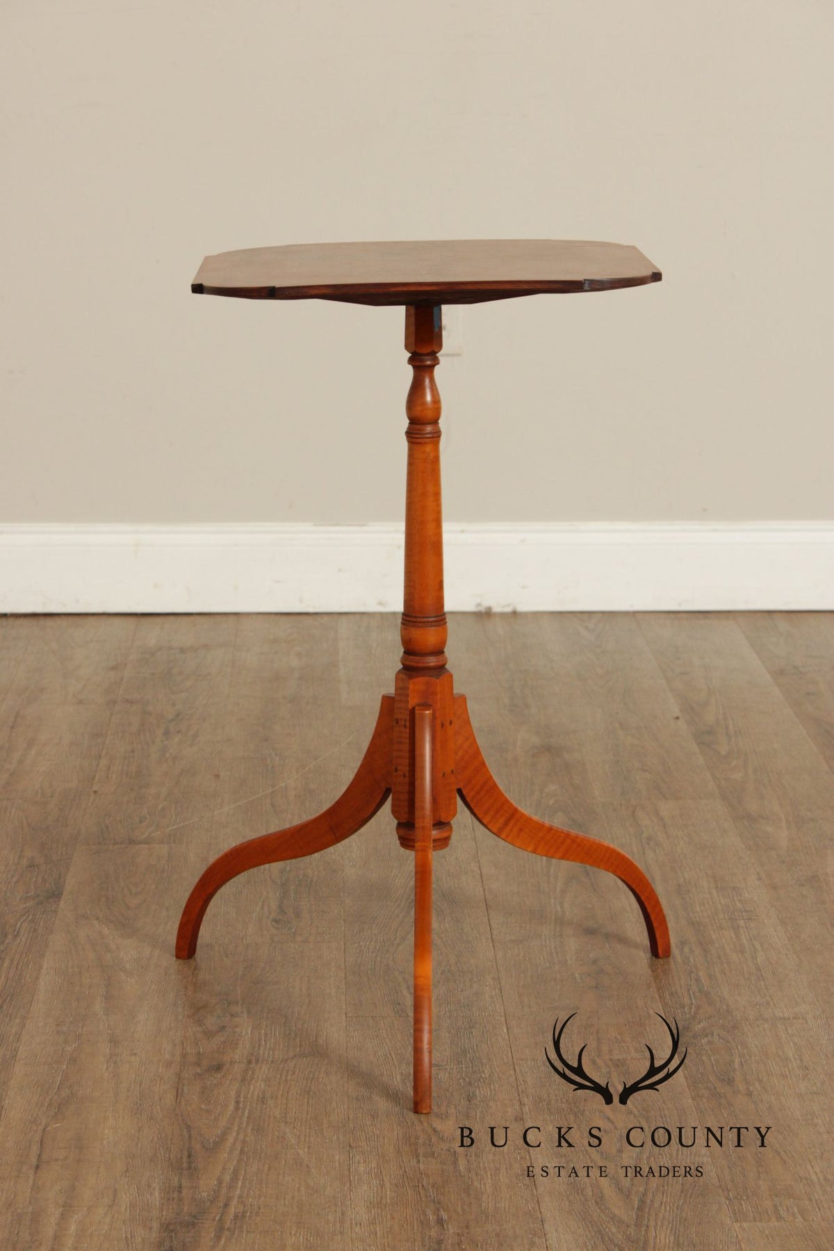 Eldred Wheeler Early American Style Tiger Maple Candlestand