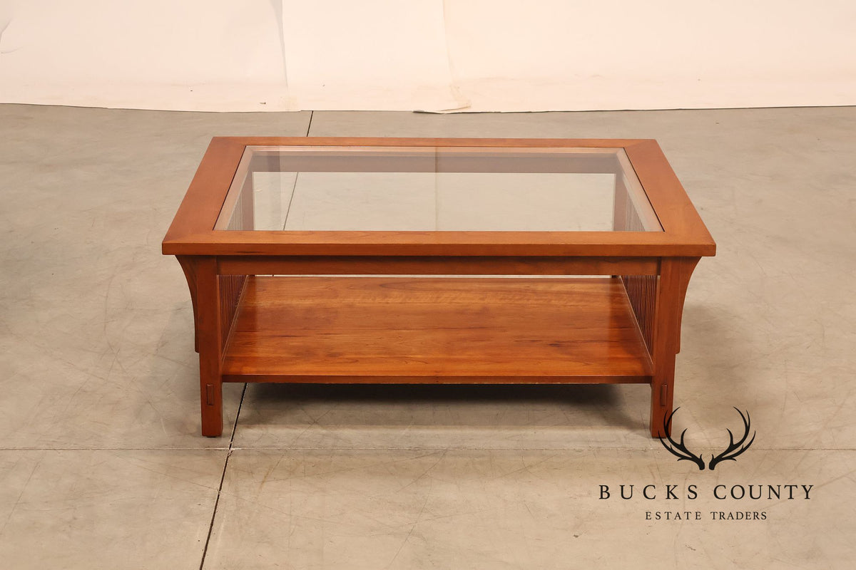 Stickley Mission Collection Glass Top Cherry Cocktail Table
