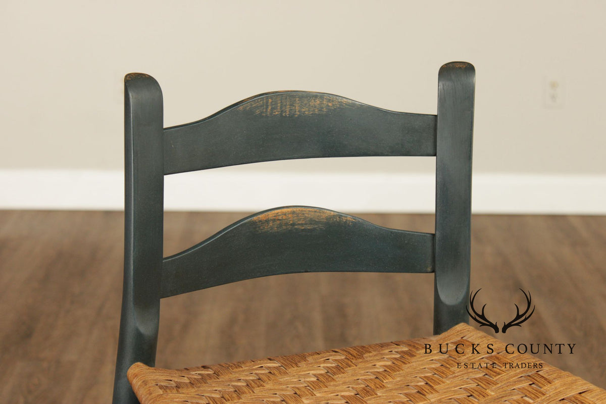 Farmhouse Style Set of Four Rush-Seat Bar Stools