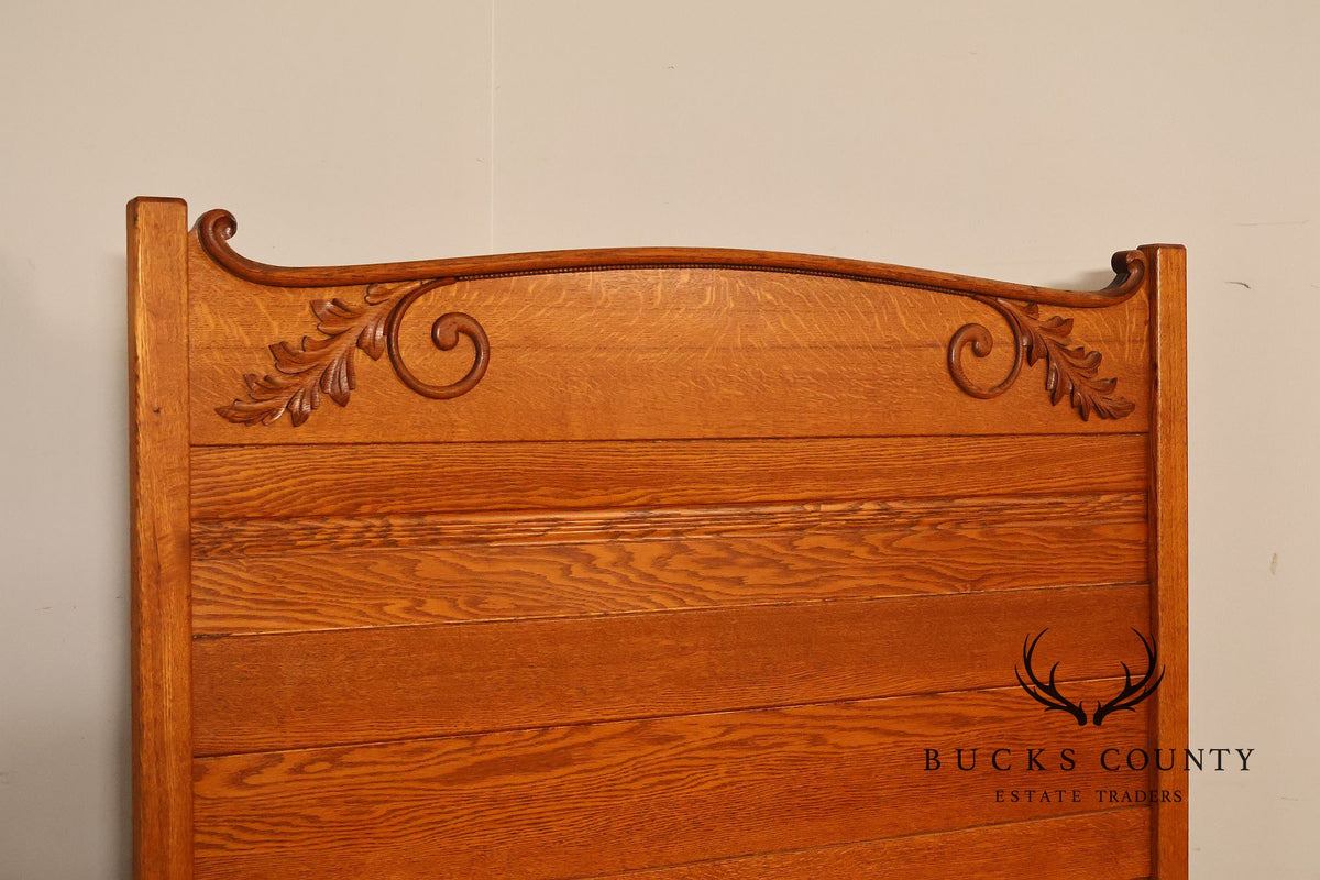 Antique American Victorian Oak Full Size  High Back Bed