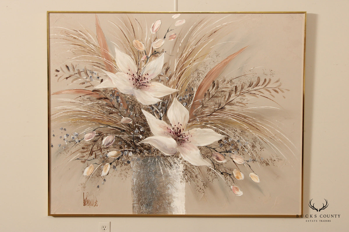 Lee Reynolds Large Framed Floral Still Life Oil Painting