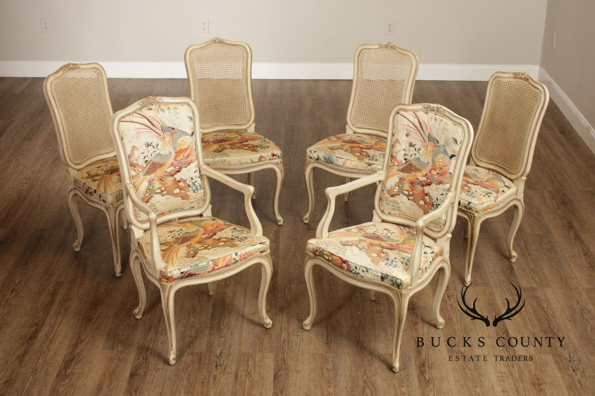 Henredon French Louis XV Style Vintage Set of Six Cane Back Dining Chairs