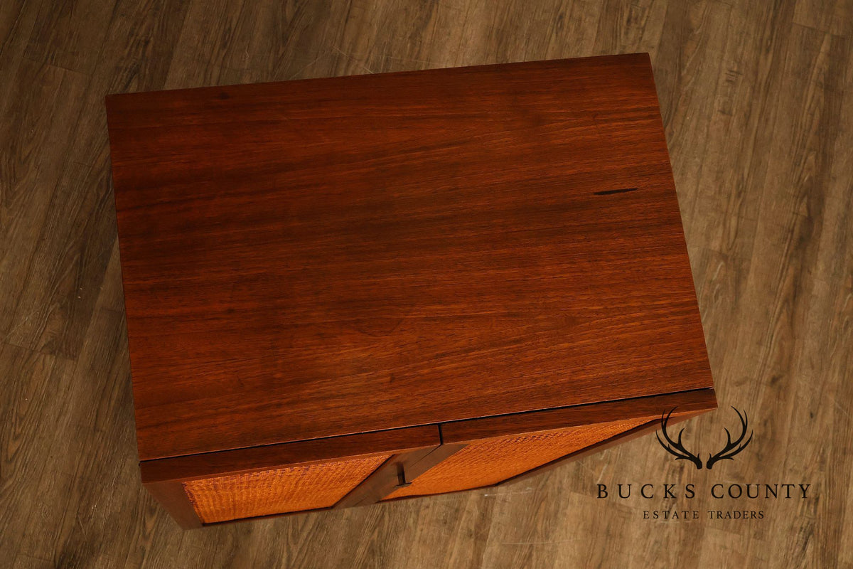 Mid-Century Modern Walnut Cane-Front Storage Cabinet