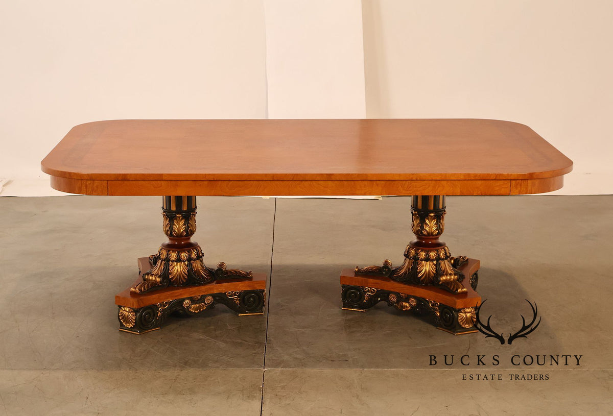 Ala Mobili Style Neoclassical Style Inlaid Double Pedestal Extension Dining Table