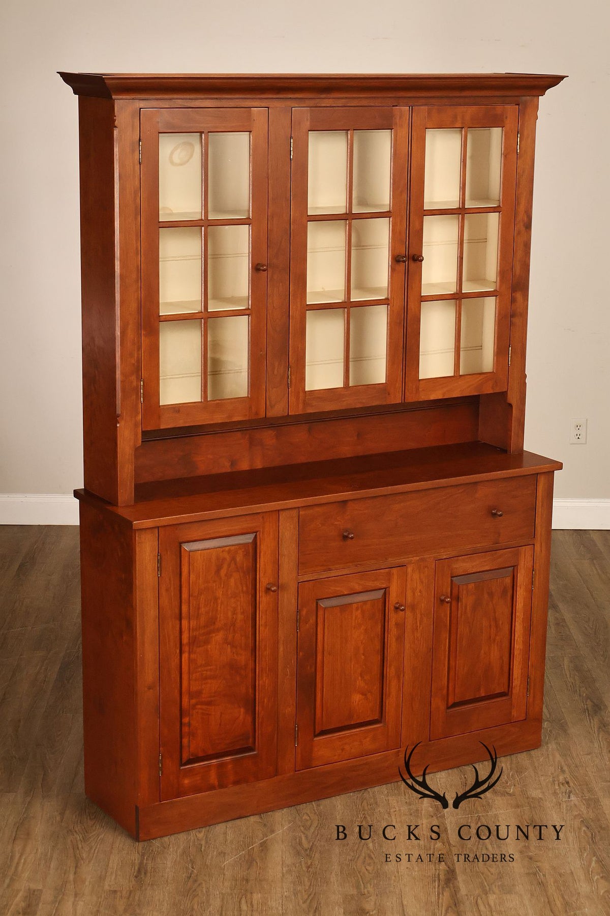 D.R. Dimes Cherry Two Piece Step Back Country Hutch Cabinet