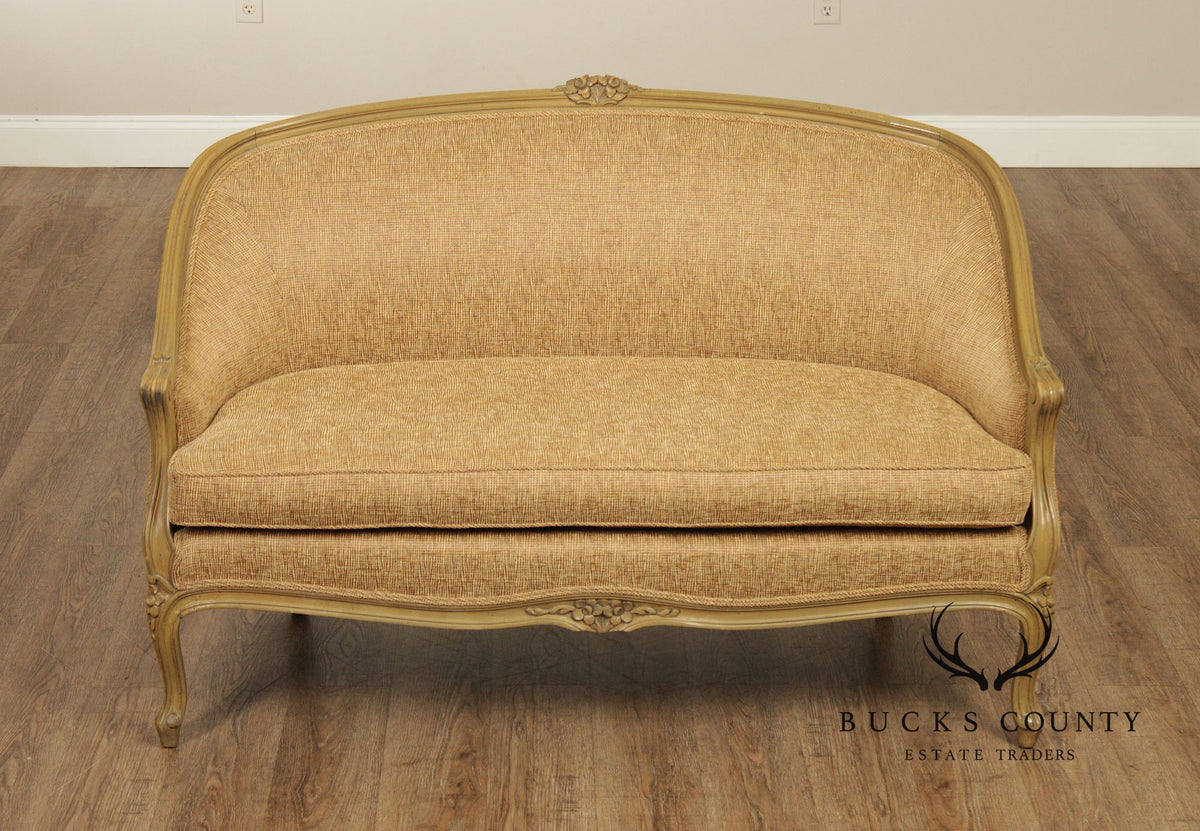 French Louis XV Style Distress Painted Settee Loveseat