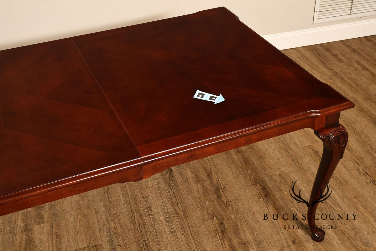 Thomasville Queen Anne Style Cherry Diamond Marquetry Extension Dining Table