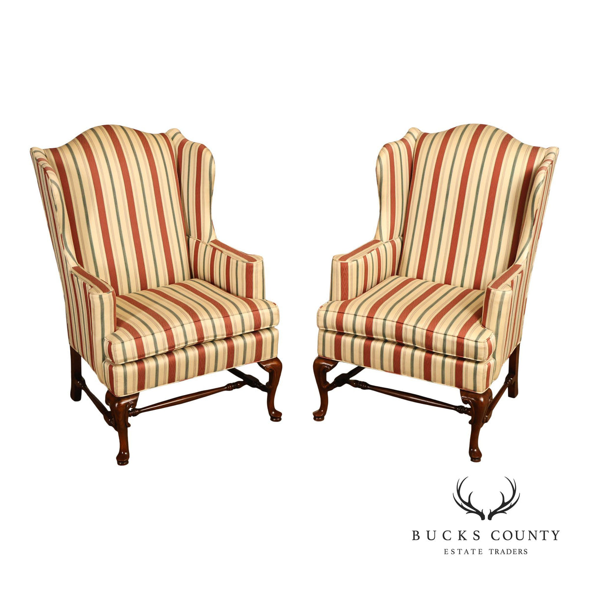 Gilliam Traditional Chippendale Style Pair Of Upholstered Wingback Armchairs
