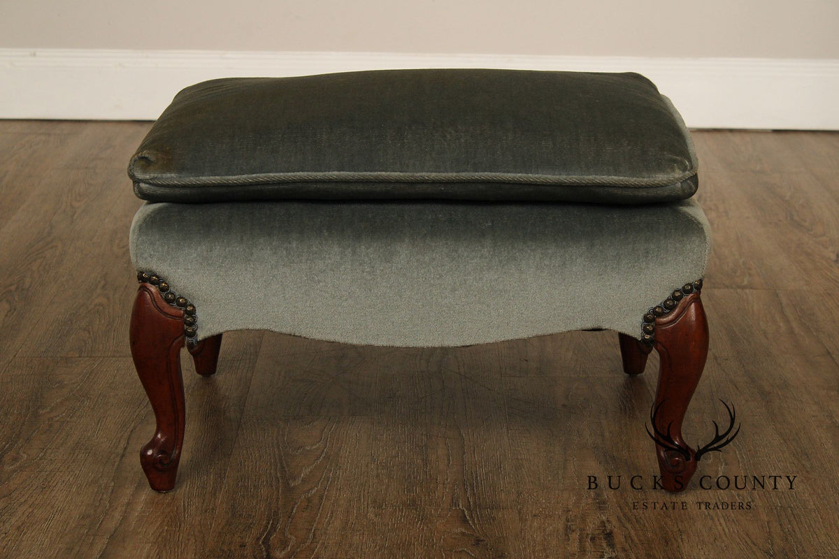 French Style Vintage Mahogany And Upholstered Ottoman