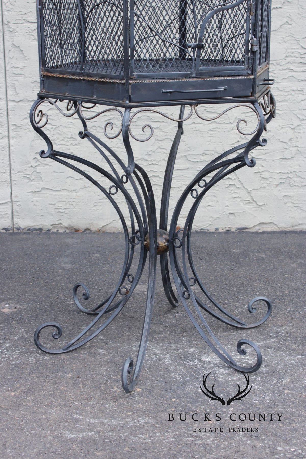 Vintage Wrought Iron Garden Bird Cage On Stand