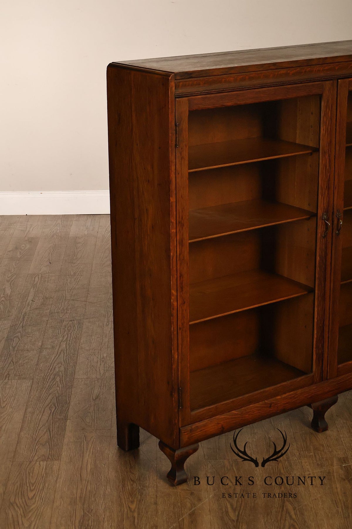 Antique Oak Two Door Glass Front Bookcase