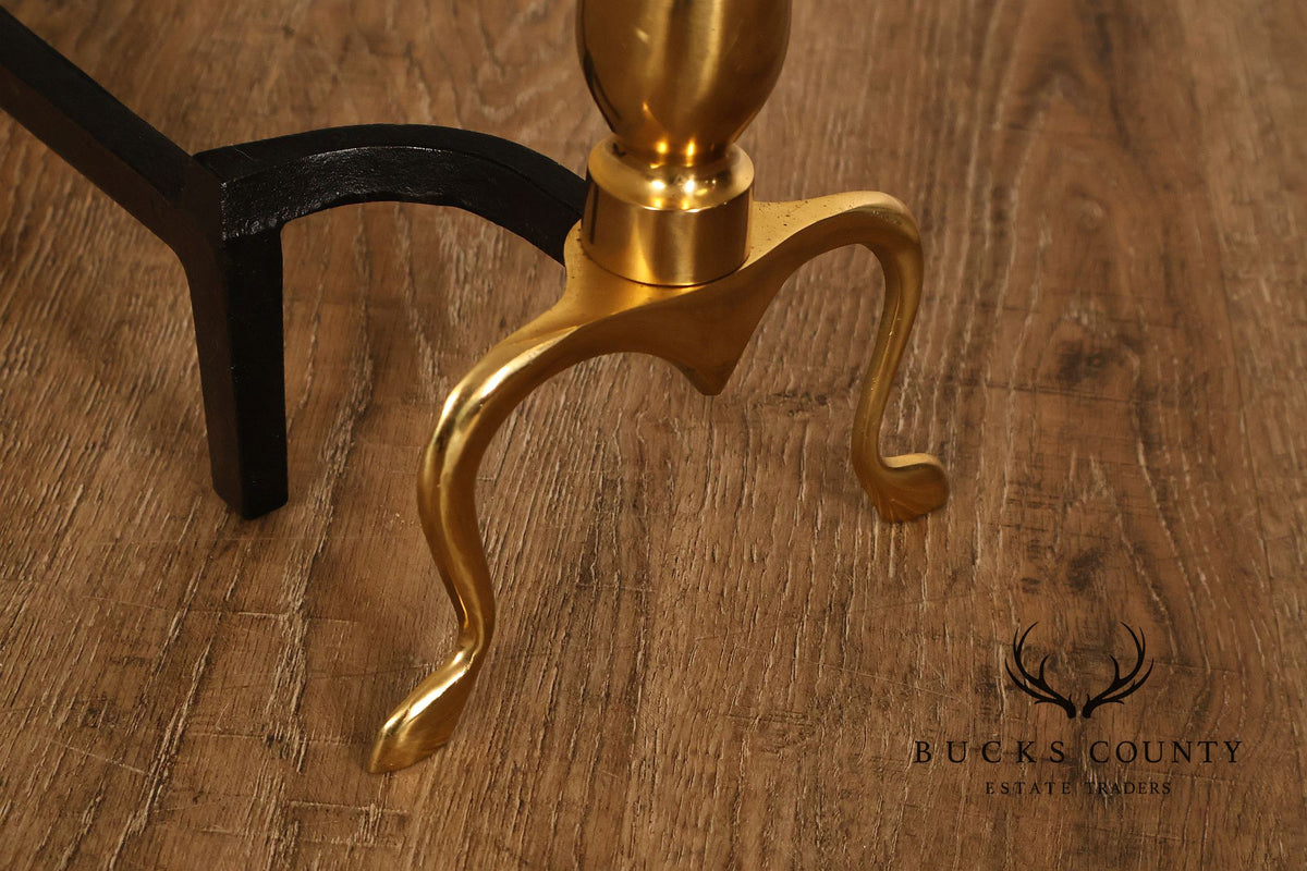 Federal Style Pair of Brass Fireplace Andirons