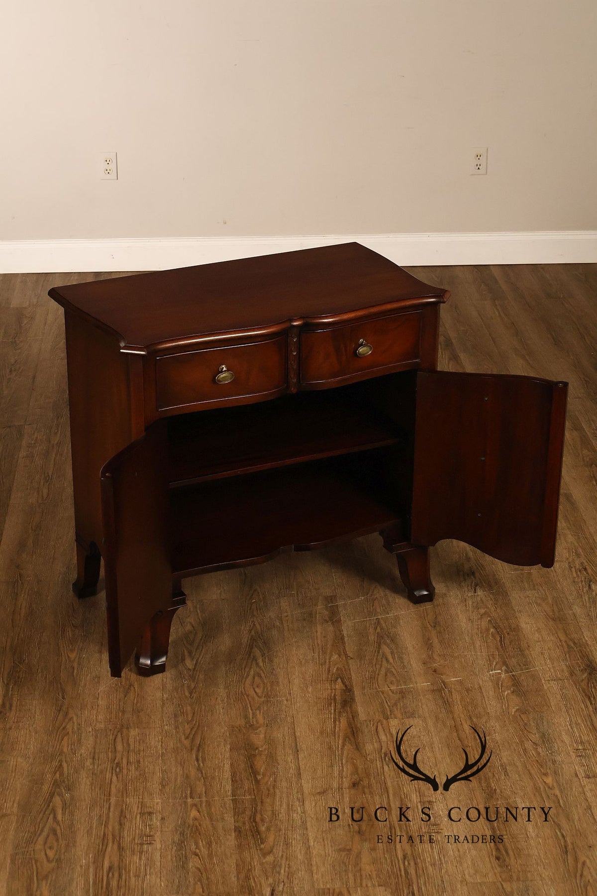 Traditional Mahogany Pair Of  Bow Front Two Drawer And Two Door Cabinets
