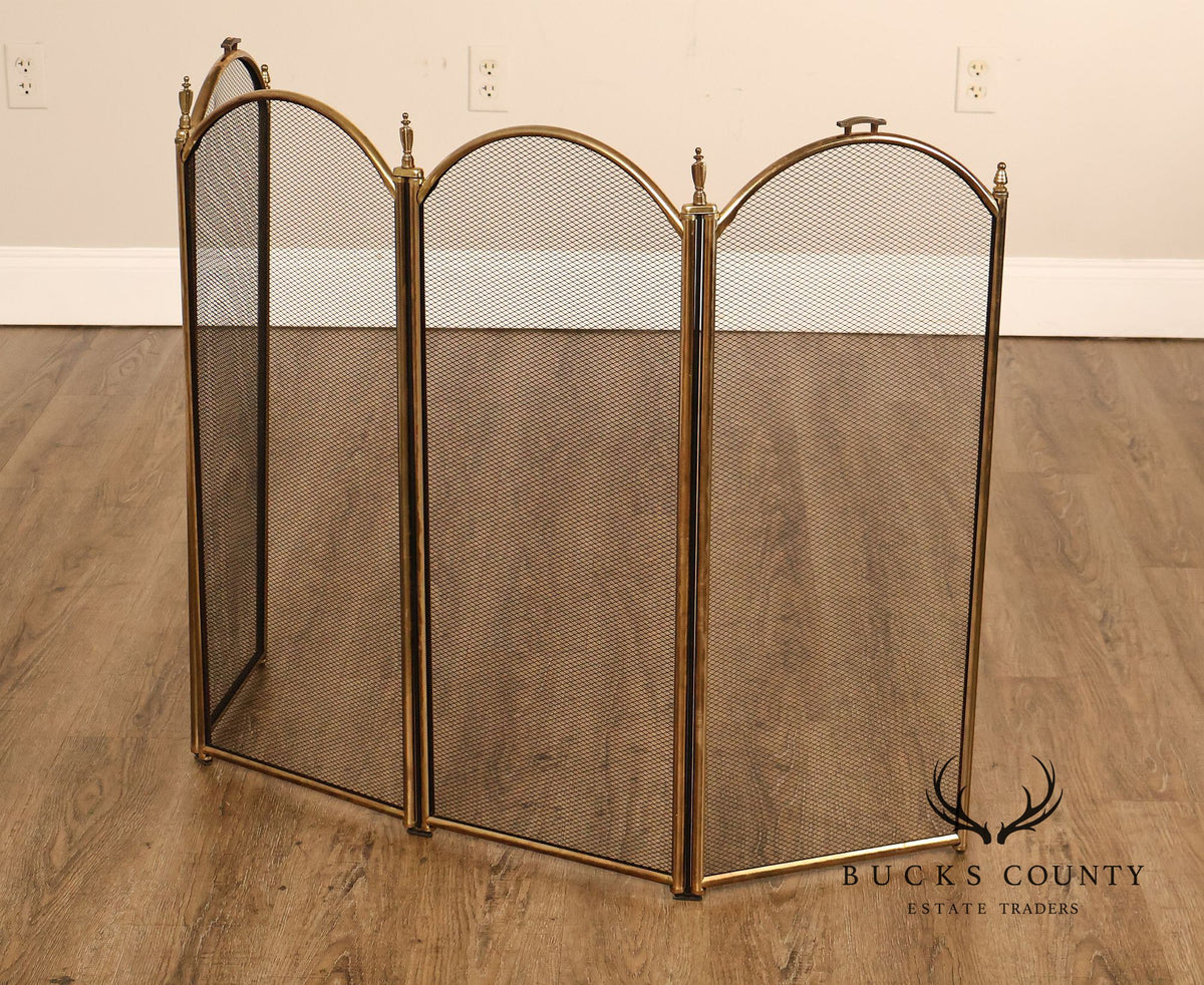 Vintage Brass Four-Panel Folding Fireplace Screen