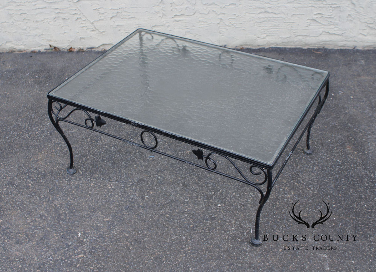 Woodard Vintage Wrought Iron Glass Top Outdoor Coffee Table