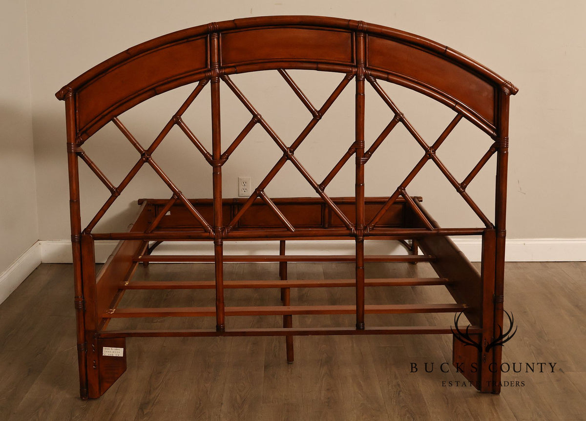 Chinese Chippendale Style Faux Bamboo and Rattan Queen Bed Frame