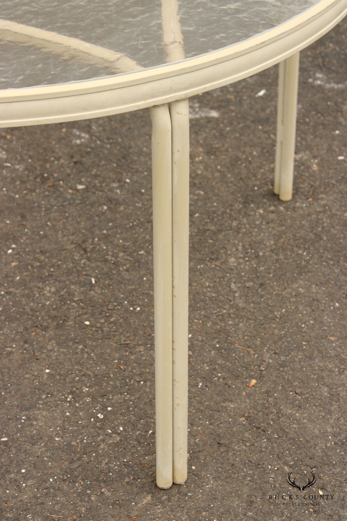 Mid Century Modern Round Aluminum Glass Top Patio Dining Table