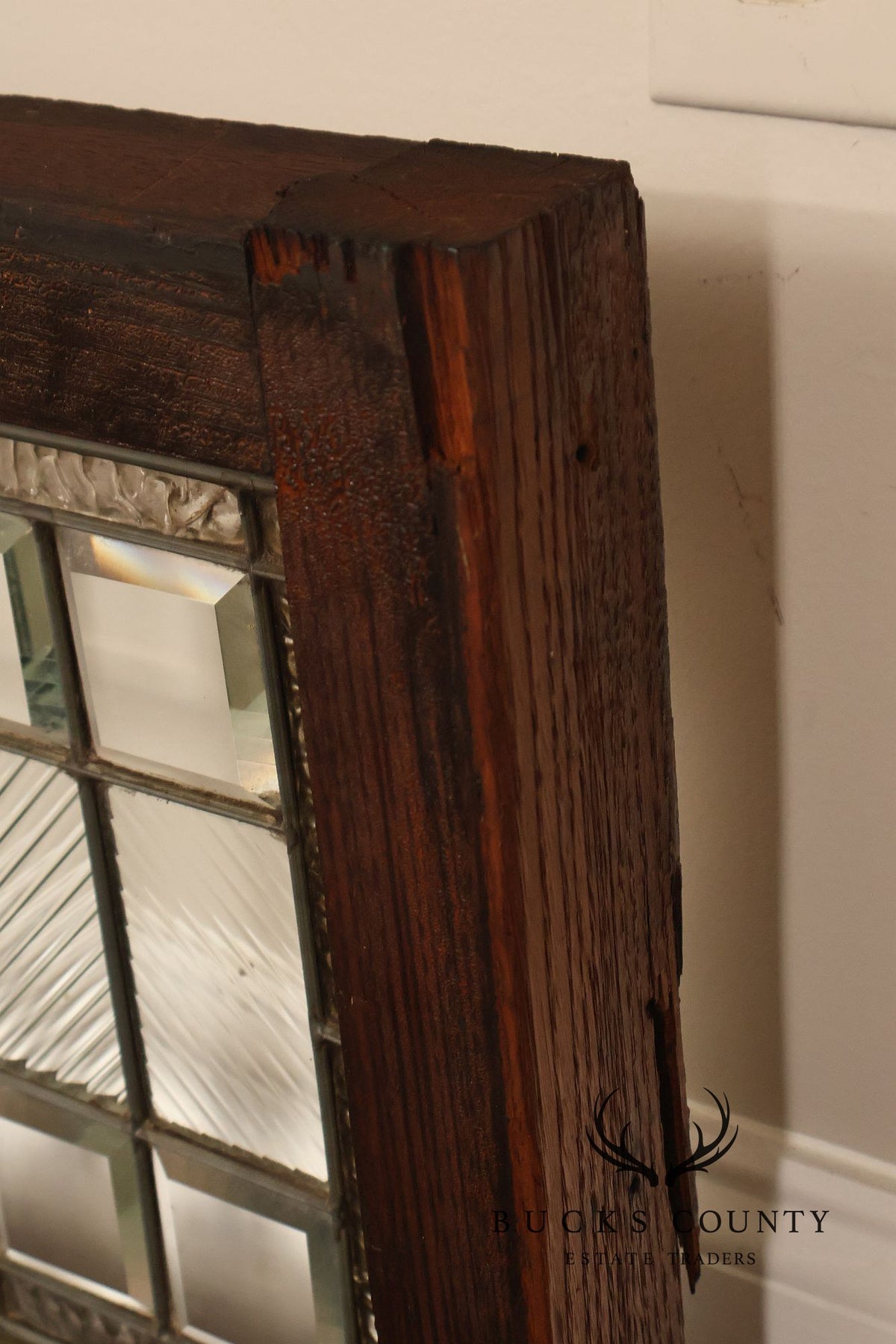 Arts & Crafts Leaded Glass and Oak Transom Window