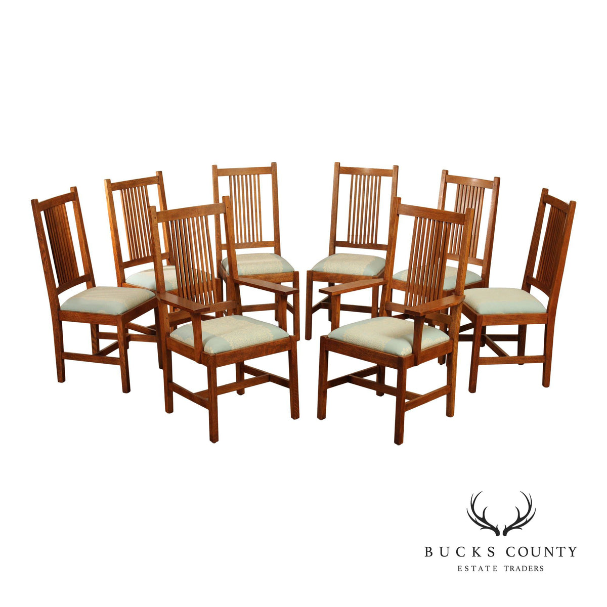 Stickley Mission Collection Set Of Eight Oak Dining Chairs