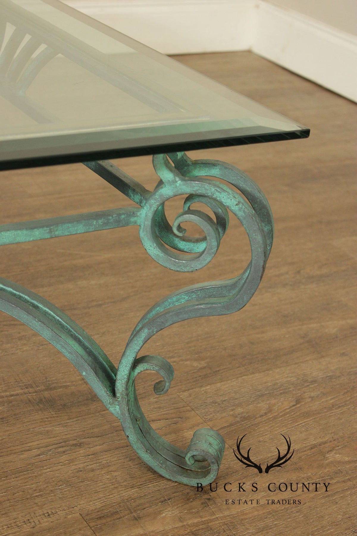 Baroque Style Glass Top Wrought Iron Coffee Table