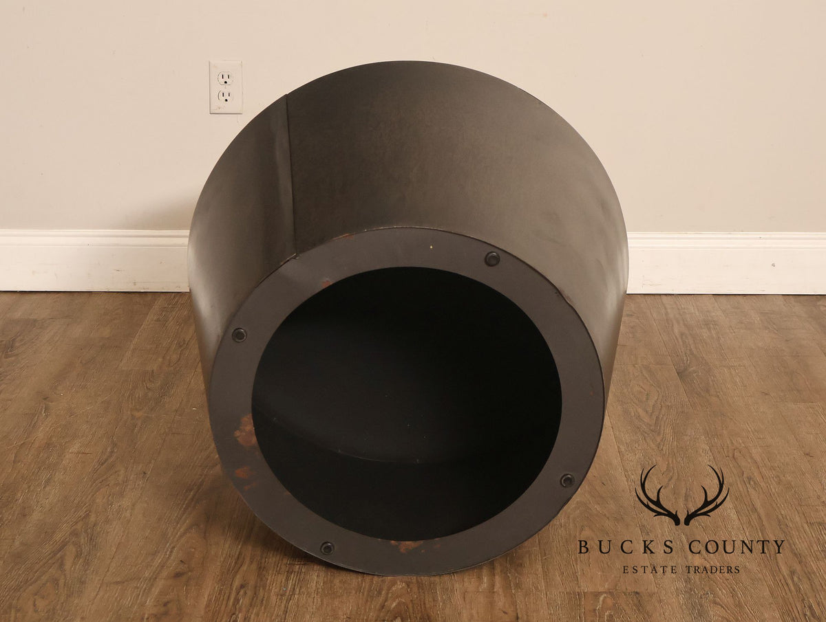 Modern Patinated Steel Round Drum Side Table