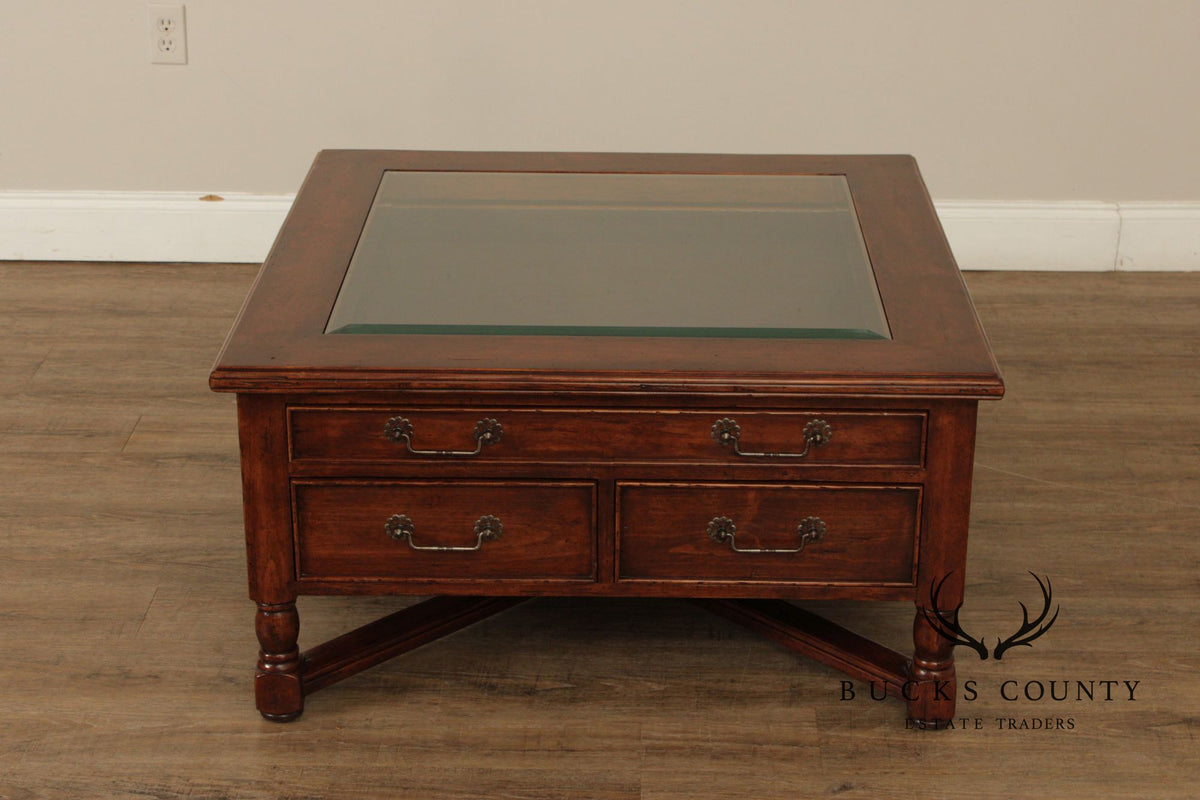 Bausman & Co. Glass Top Storage Coffee Table
