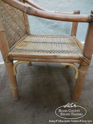 Vintage Set of 4 Heavy Genuine Bamboo Arm Chairs