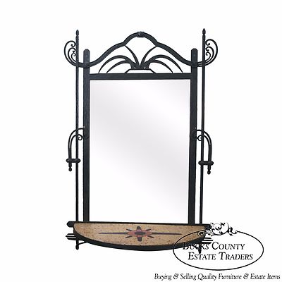 Hand Wrought Iron Southwest Hanging Mirror w/ Demilune Marble Console