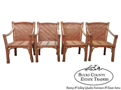 Vintage Set of 4 Heavy Genuine Bamboo Arm Chairs
