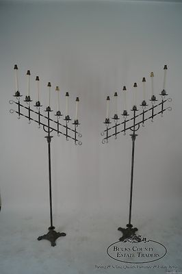 Quality Pair of Wrought Iron Tall Floor Torchieres