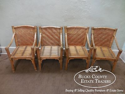 Vintage Set of 4 Heavy Genuine Bamboo Arm Chairs