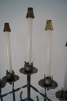 Quality Pair of Wrought Iron Tall Floor Torchieres