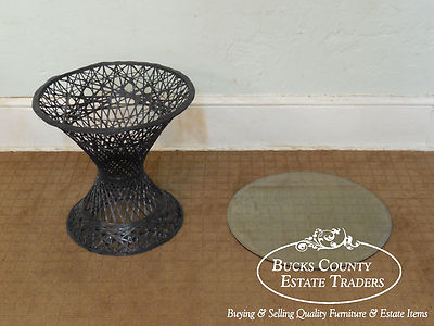 Russell Woodard Vintage Spun Fiberglass Patio Side Table w/ Round Glass Top